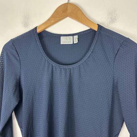 Athleta Mesh Scoop Neck Pullover Shirt Womens Size S Blue Pullover Athletic Gym - Picture 7 of 11